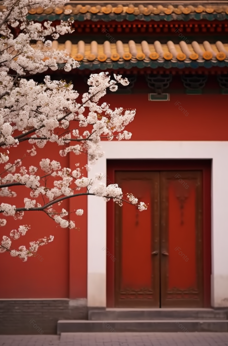 红色围墙外鲜花盛,高清,摄影图,摄影图片,图片大全,摄影图免费下载